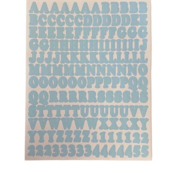 Stickers Letters Alphabet Upper Lower Case Numbers Symbols 2 Sheets Light Blue - Picture 3 of 6